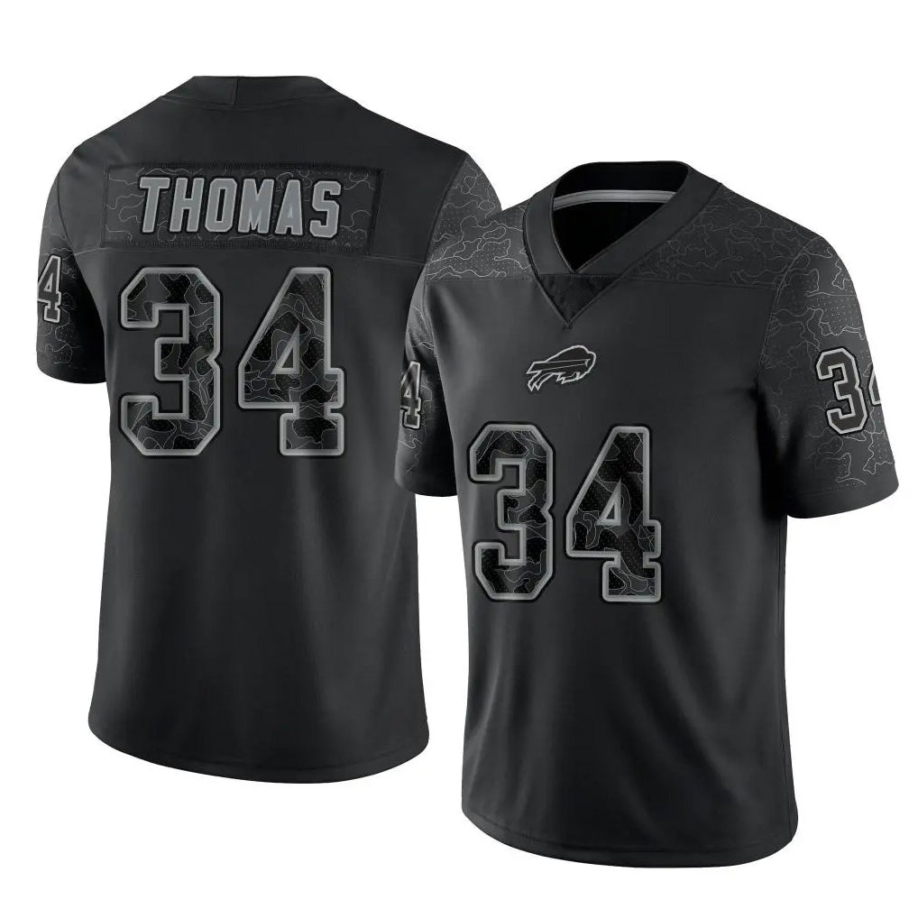 B.Bills #34 Thurman Thomas Player Black RFLCTV Limited BALCE Stitched Jerseys
