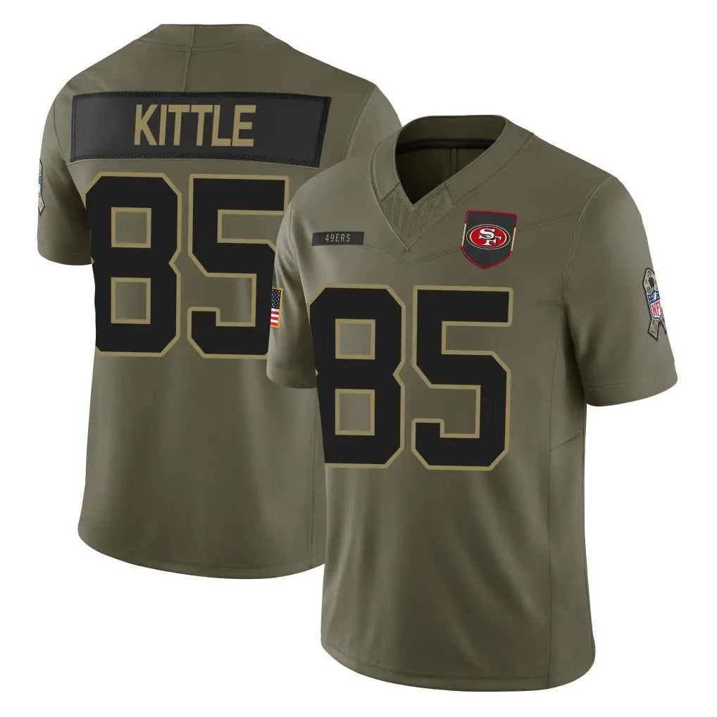 SF.49ers #85 George Kittle Player Olive 2025 Salute To Service Limited Home Game BALCE Stitched Jerseys