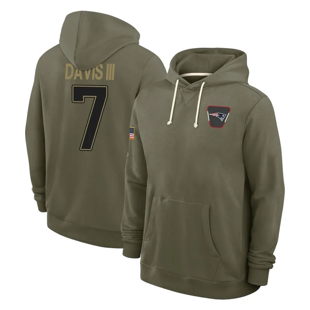 NE.Patriots #7 Carlton Davis III Player Olive Salute to Service Pullover Hoodies Limited BALCE Stitched Jerseys