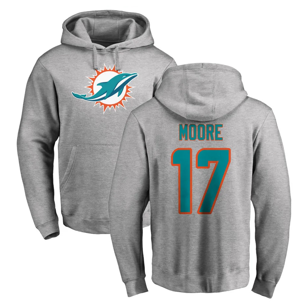 M.Dolphins #17 Trey Moore Player Gray LOGO Pullover Hoodies Limited BALCE Stitched Jerseys