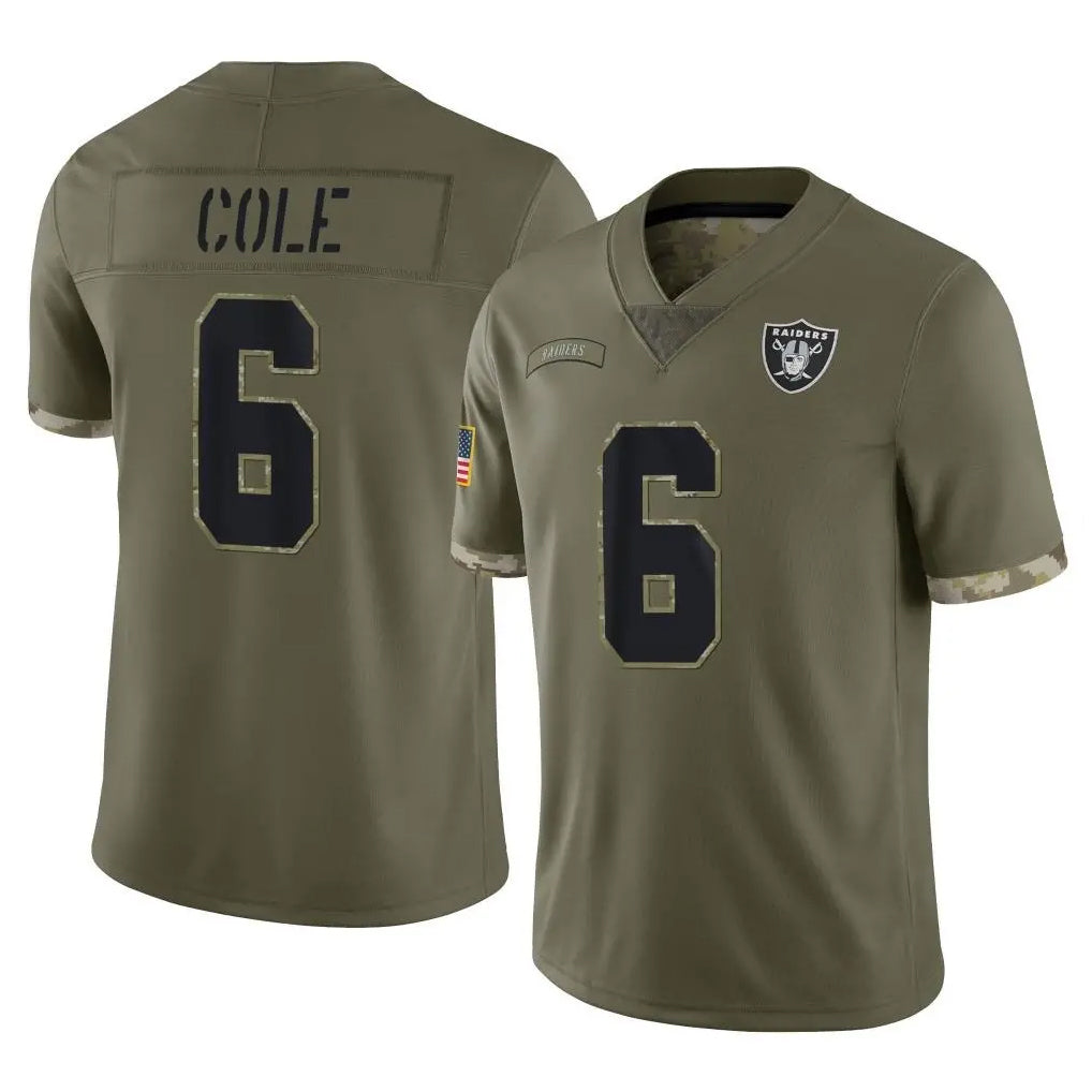LV.Raiders #6 A.J. Cole Player Olive Salute To Service Limited BALCE Stitched Jerseys