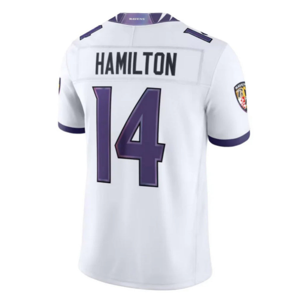 B.Ravens #14 Kyle Hamilton Player White Limited Elite Home Game BALCE Stitched Jerseys