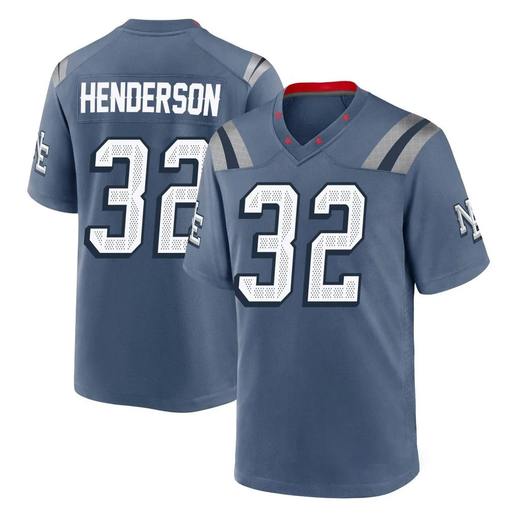 NE.Patriots #32 TreVeyon Henderson Player Blue Rivalries Collection Home Game BALCE Stitched Jerseys