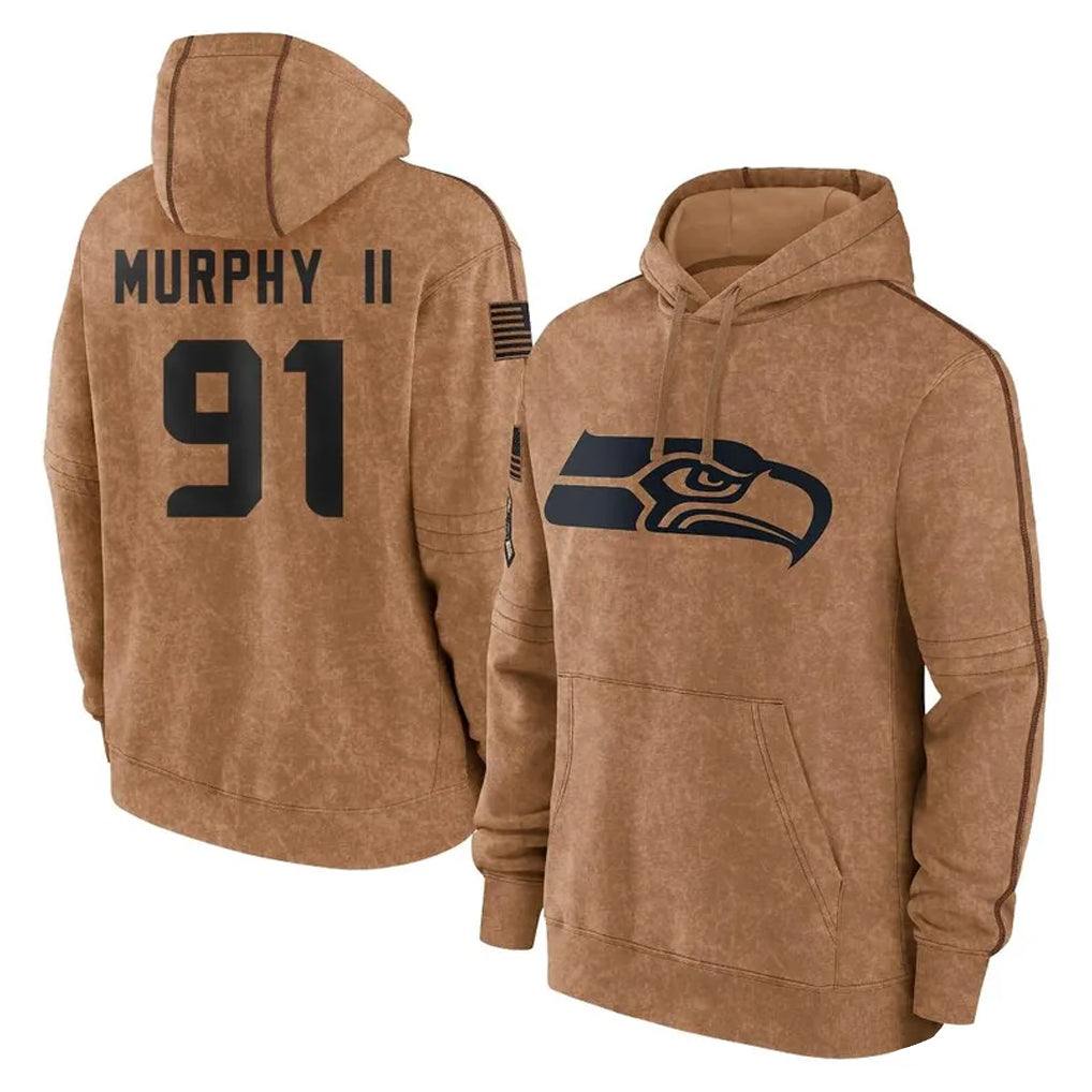 S.Seahawks #91 Byron Murphy II Player Brown Limited Salute to Service Pullover Hoodies Game BALCE Stitched Jerseys