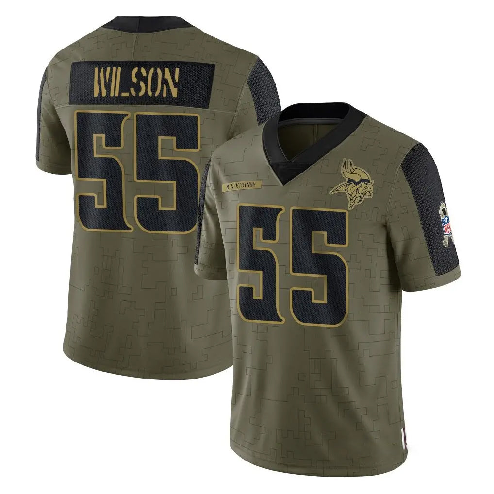 M.Vikings #55 Eric Wilson Player Olive Salute To Service Limited Game BALCE Stitched Jerseys