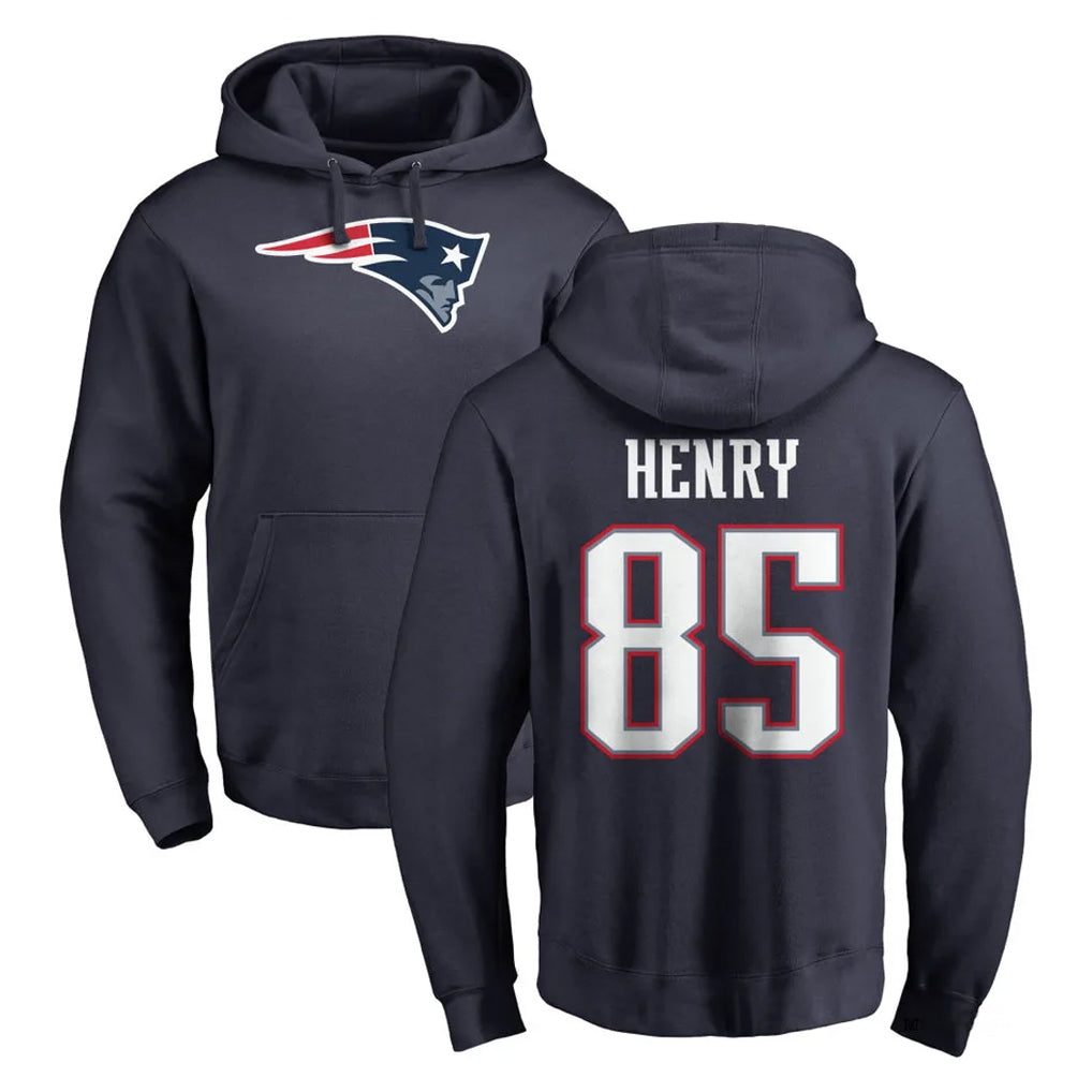 NE.Patriots #85 Hunter Henry Player Navy LOGO Pullover Hoodies Home Game BALCE Stitched Jerseys