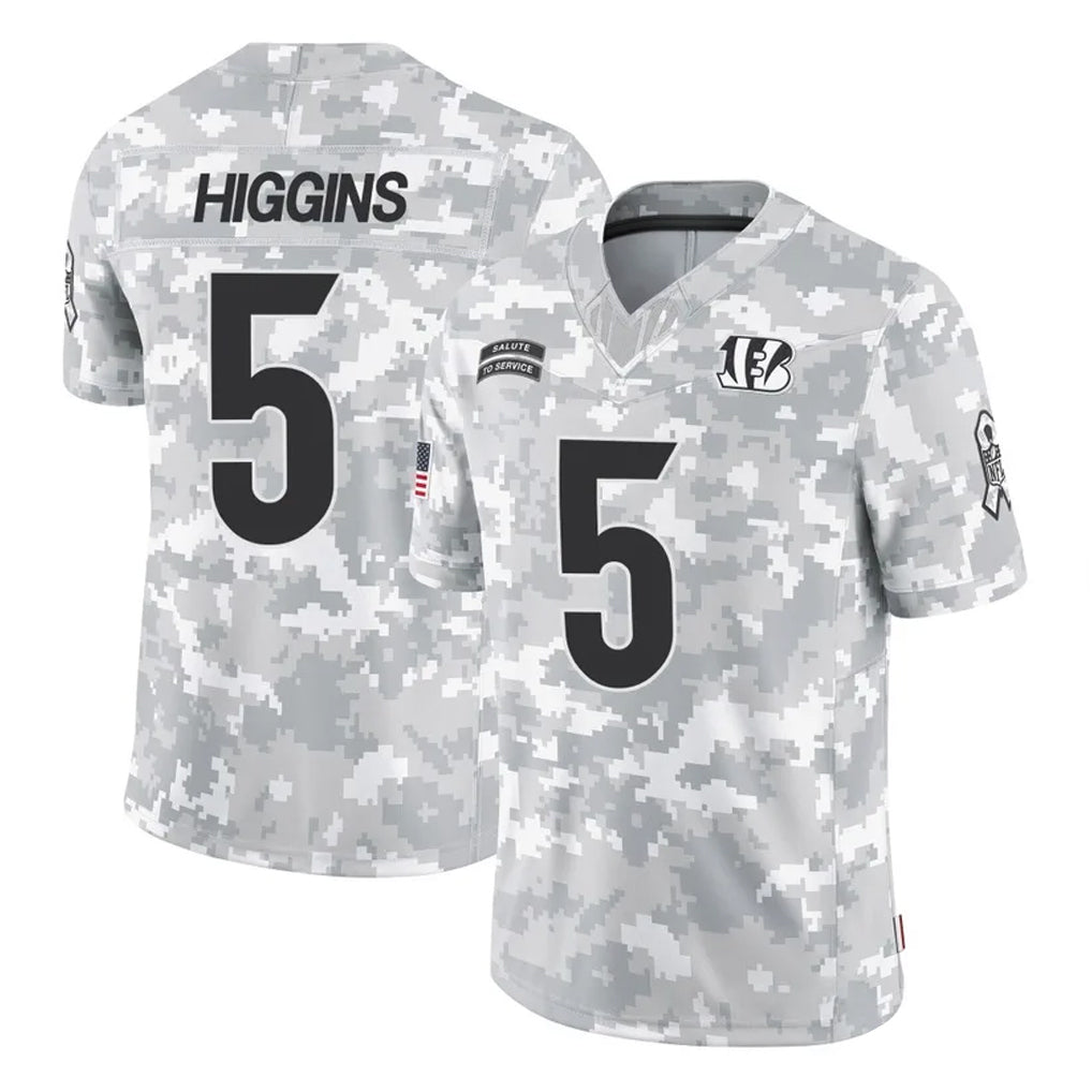C.Bengals #5 Tee Higgins Player Arctic Camo Salute to Service Limited BALCE Stitched Jerseys