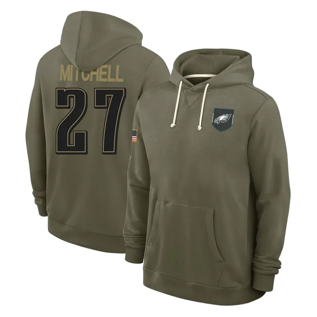 P.Eagles #27 Quinyon Mitchell Player Olive Salute to Service Pullover Hoodies Limited BALCE Stitched Jerseys