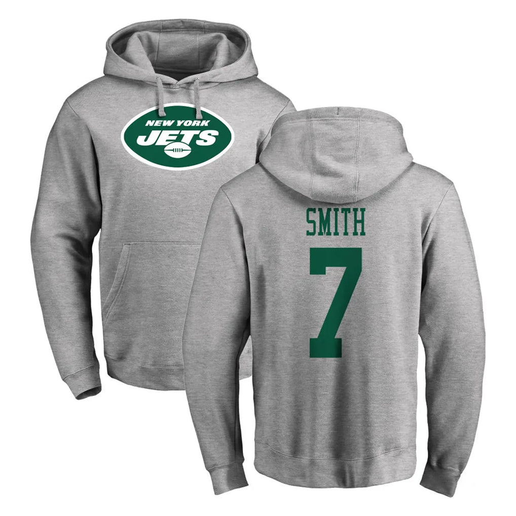 NY.Jets #7 Geno Smith Player Gray LOGO Pullover Hoodies Limited Game BALCE Stitched Jerseys