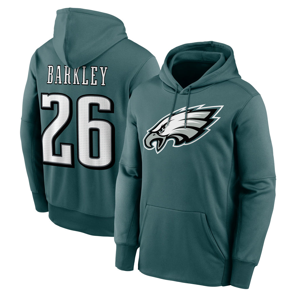 P.Eagles #26 Saquon Barkley Player Midnight Green Performance Pullover Hoodies Home Game BALCE Stitched Jerseys