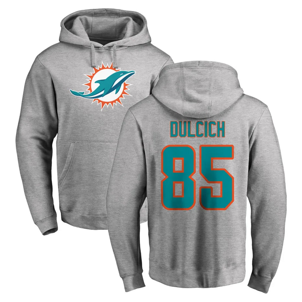 M.Dolphins #85 Greg Dulcich Player Gray LOGO Pullover Hoodies Limited BALCE Stitched Jerseys