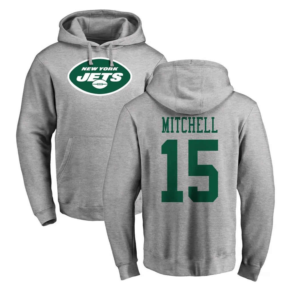 NY.Jets #15 Adonai Mitchell Player Gray LOGO Pullover Hoodies Limited Game BALCE Stitched Jerseys