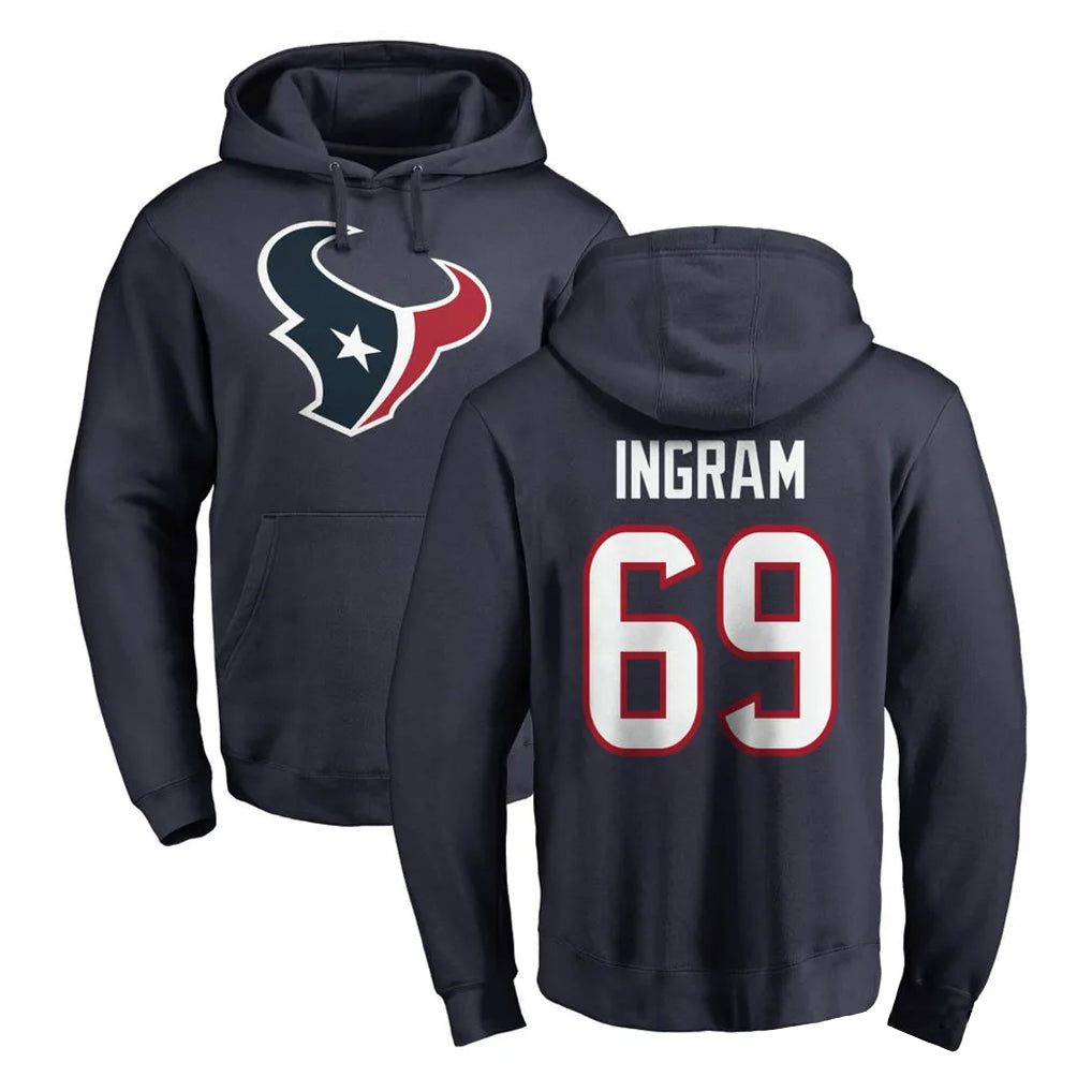 H.Texans #69 Ed Ingram Player Navy Pro Line Pullover Hoodie Limited Game BALCE Stitched Jerseys