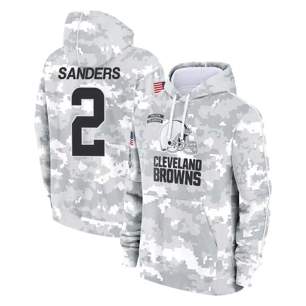 C.Browns #2 Shedeur Sanders Player Arctic Camo Salute to Service Hoodies Limited Game BALCE Stitched Jerseys