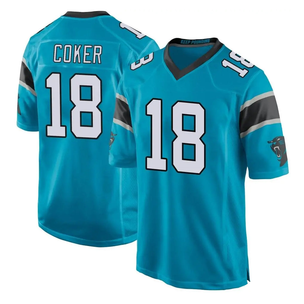 C.Panthers #18 Jalen Coker Player Blue Game BALCE Stitched Jerseys