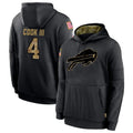 B.Bills #4 James Cook III Player Black Salute to Service Hoodies Hame BALCE Stitched Jerseys