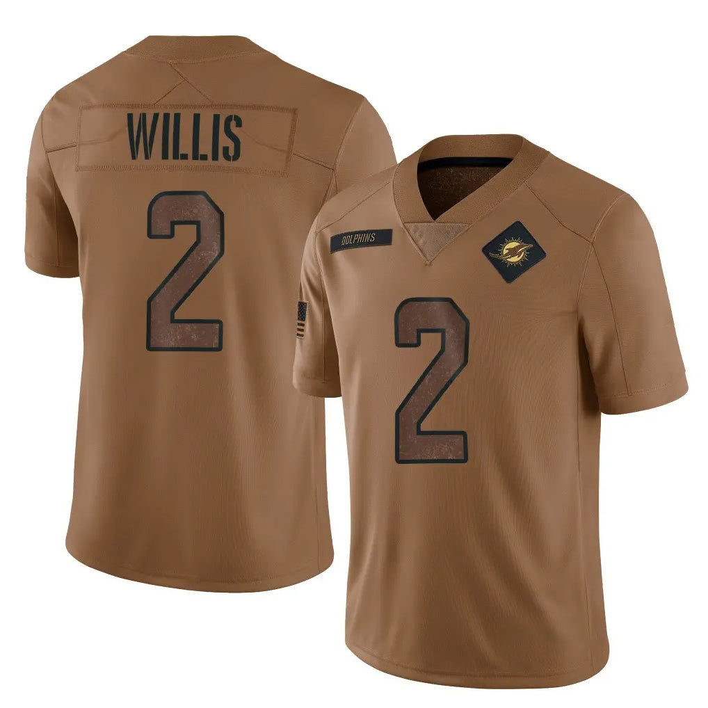 M.Dolphins #2 Malik Willis Player Brown Salute To Service Limited BALCE Stitched Jerseys