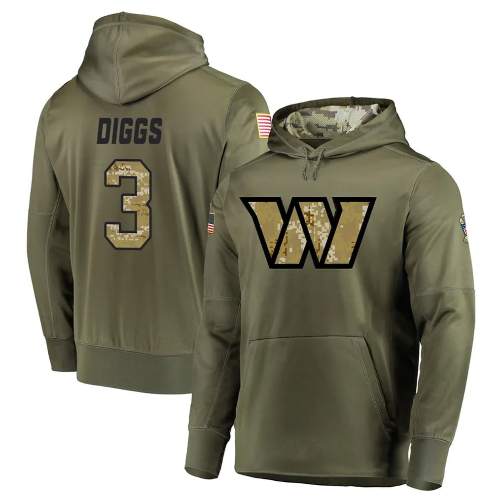 W.Commanders #3 Stefon Diggs Player Olive Salute to Service Pullover Hoodie Limited Home Game BALCE Stitched Jerseys