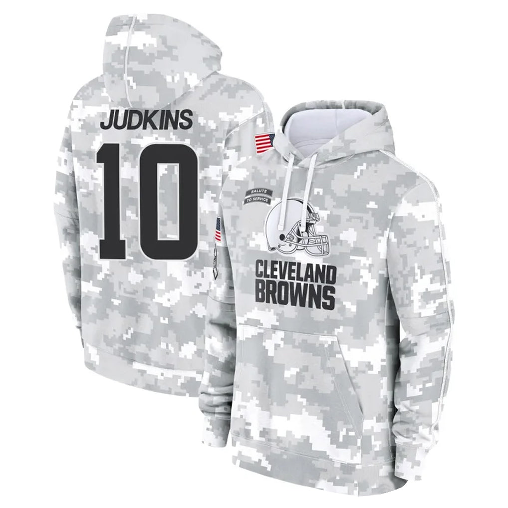 C.Browns #10 Quinshon Judkins Player Arctic Camo Salute to Service Hoodies Limited Game BALCE Stitched Jerseys