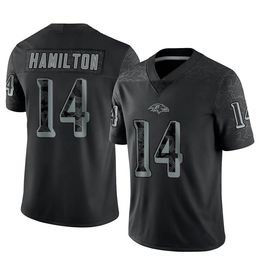 B.Ravens #14 Kyle Hamilton Player Black REFLECTIVE Limited BALCE Stitched Jerseys