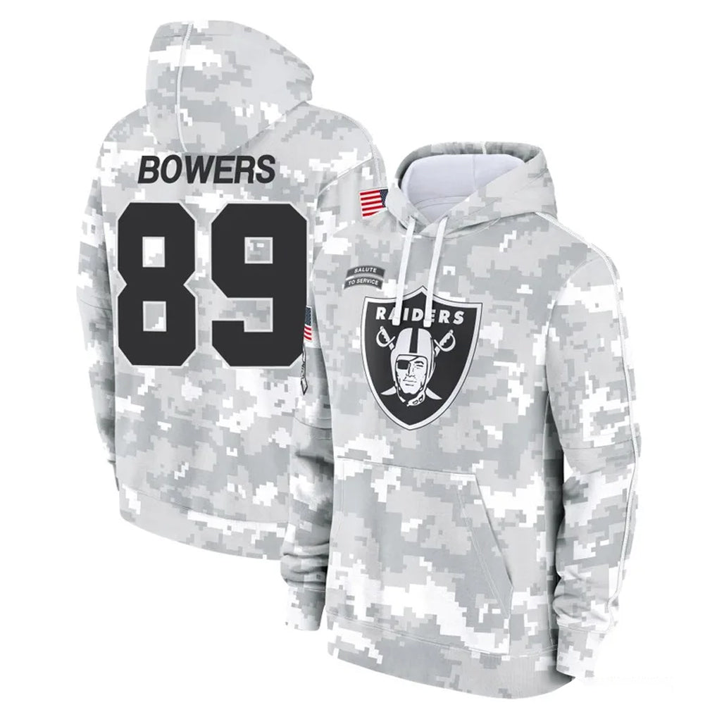 LV.Raiders #89 Brock Bowers Player Arctic Camo Salute to Service Hoodies Limited Game BALCE Stitched Jerseys
