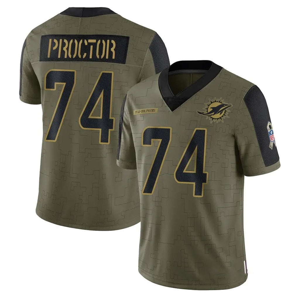M.Dolphins #74 Kadyn Proctor Player Olive Salute To Service Limited Game BALCE Stitched Jerseys
