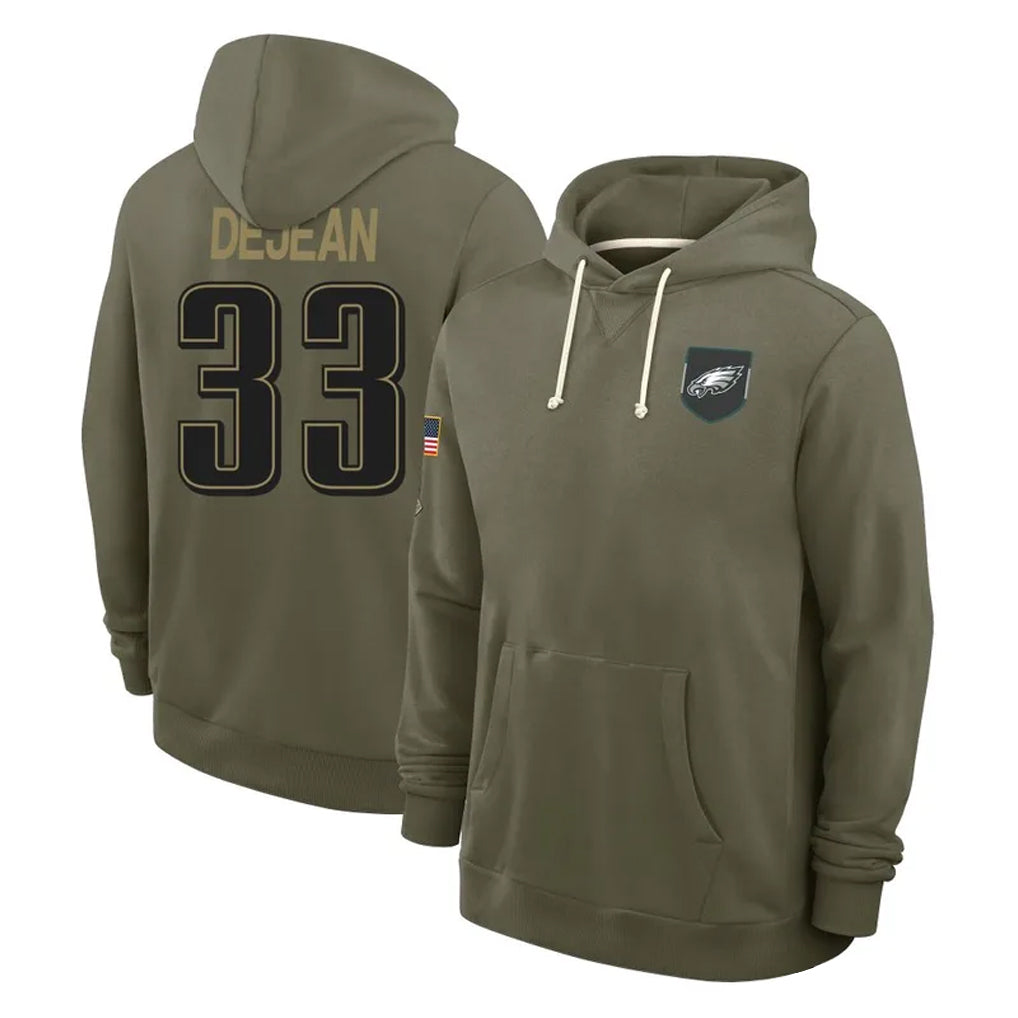 P.Eagles #33 Cooper DeJean Player Olive Salute to Service Pullover Hoodies Limited BALCE Stitched Jerseys