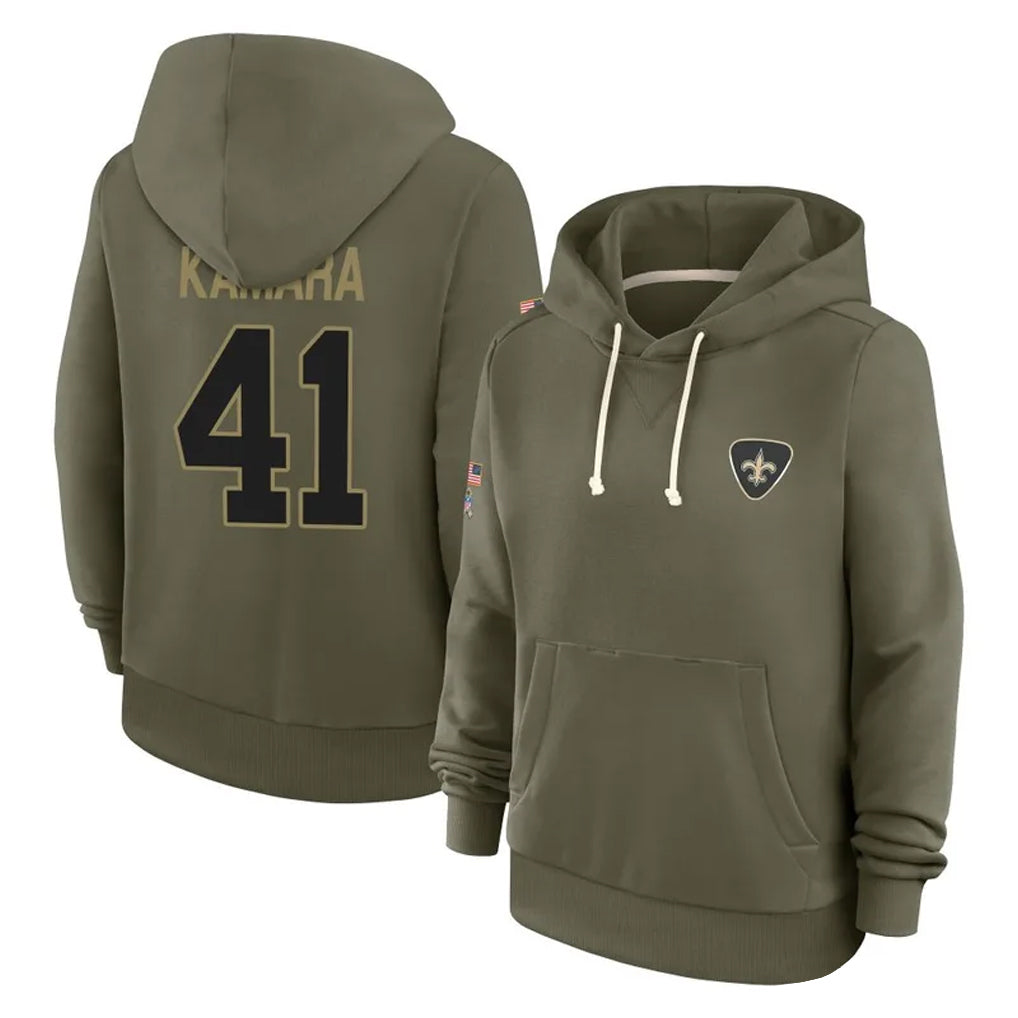 NO.Saints #41 Alvin Kamara Player Olive Salute to Service Pullover Hoodies Limited BALCE Stitched Jerseys