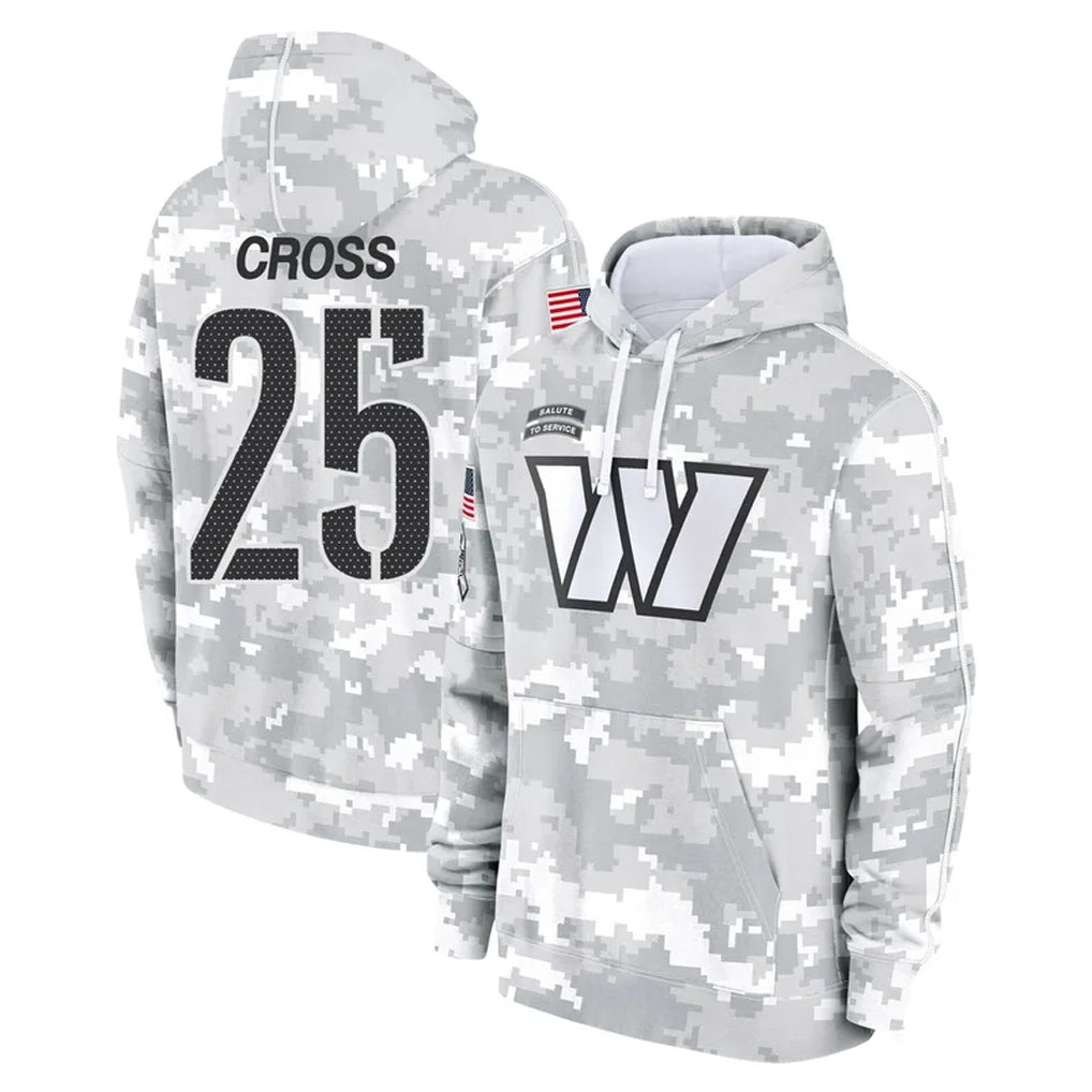 W.Commanders #25 Nick Cross Player Arctic Camo Limited Salute to Service Pullover Hoodies Game BALCE Stitched Jerseys