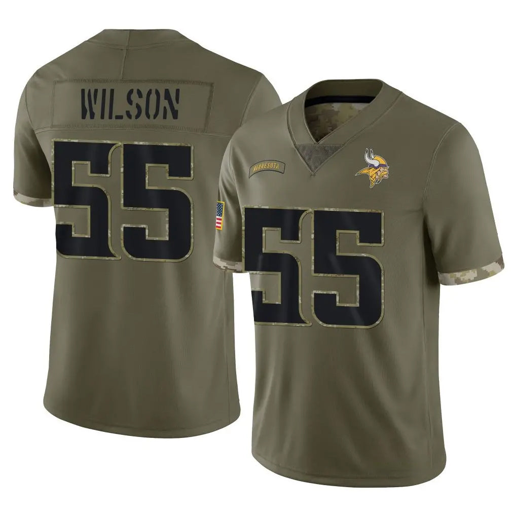 M.Vikings #55 Eric Wilson Player Olive Salute To Service Limited BALCE Stitched Jerseys