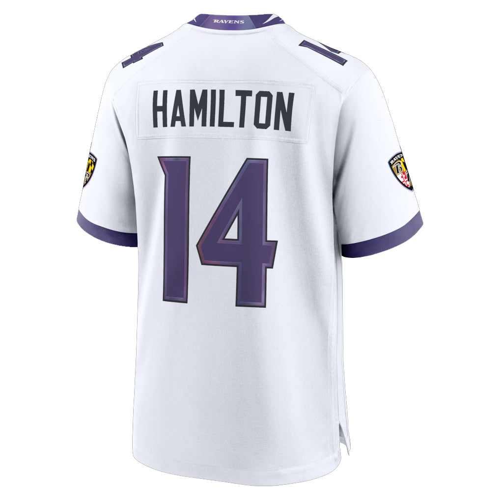 B.Ravens #14 Kyle Hamilton Player White Home Game BALCE Stitched Jerseys