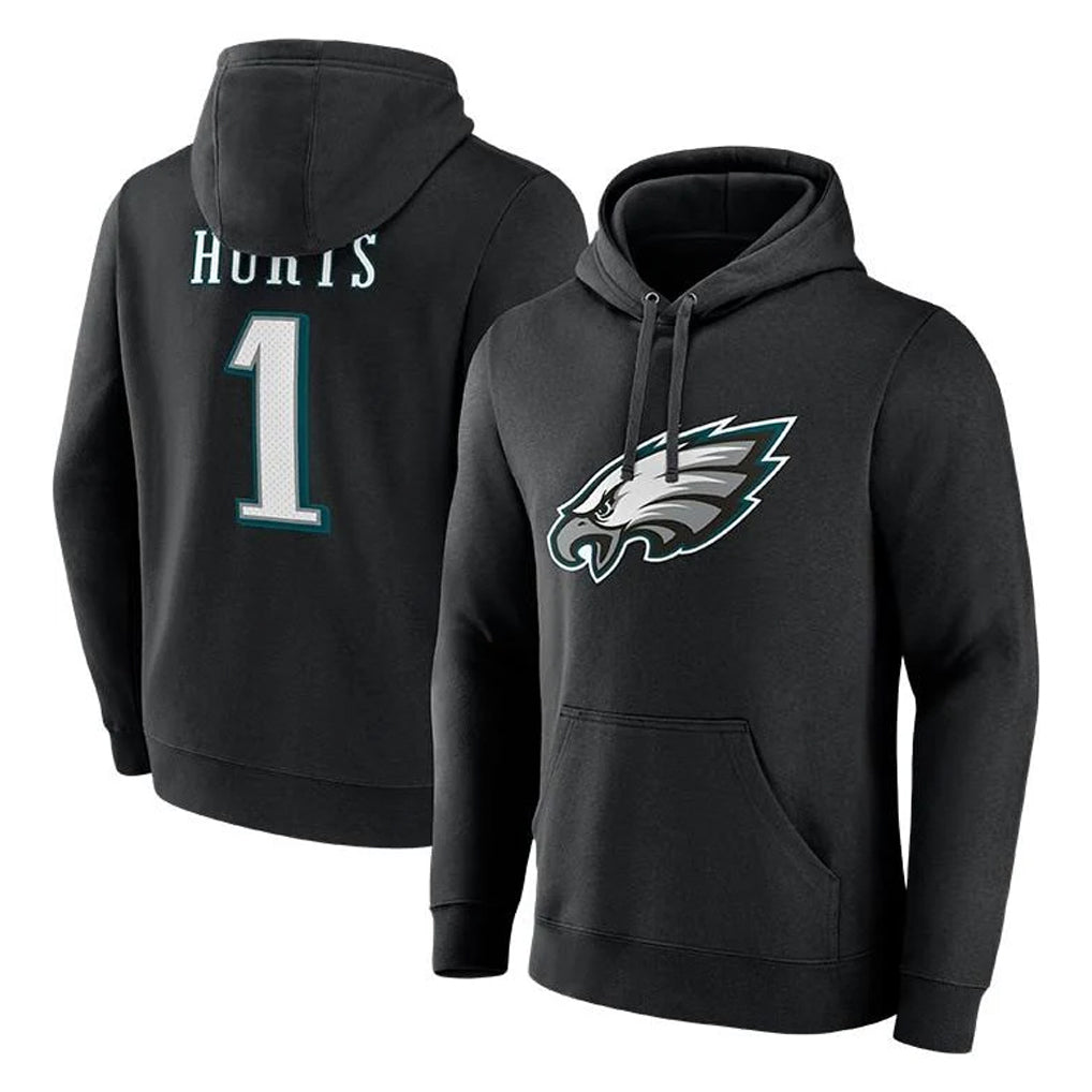P.Eagles #1 Jalen Hurts Player Black Pullover Hoodies Home Game BALCE Stitched Jerseys