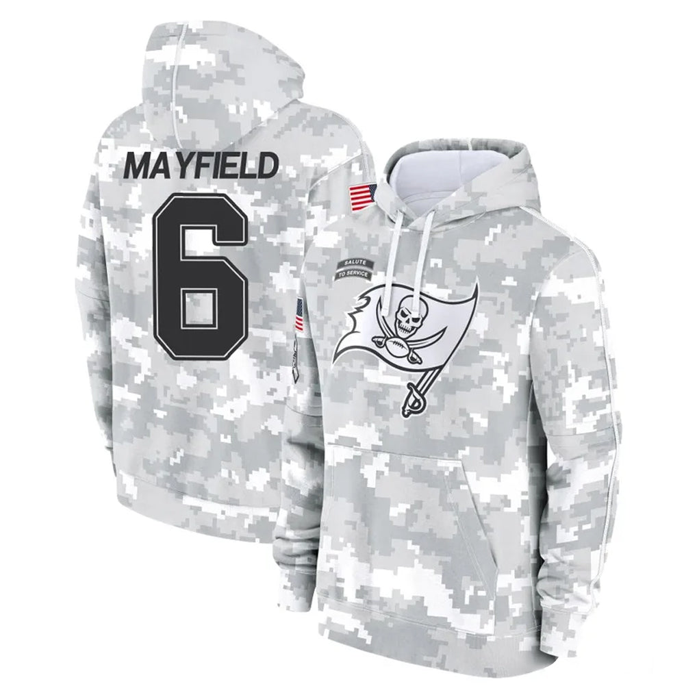 TB.Buccaneers #6 Baker Mayfield Player Arctic Camo Limited Salute to Service Pullover Hoodies Game BALCE Stitched Jerseys