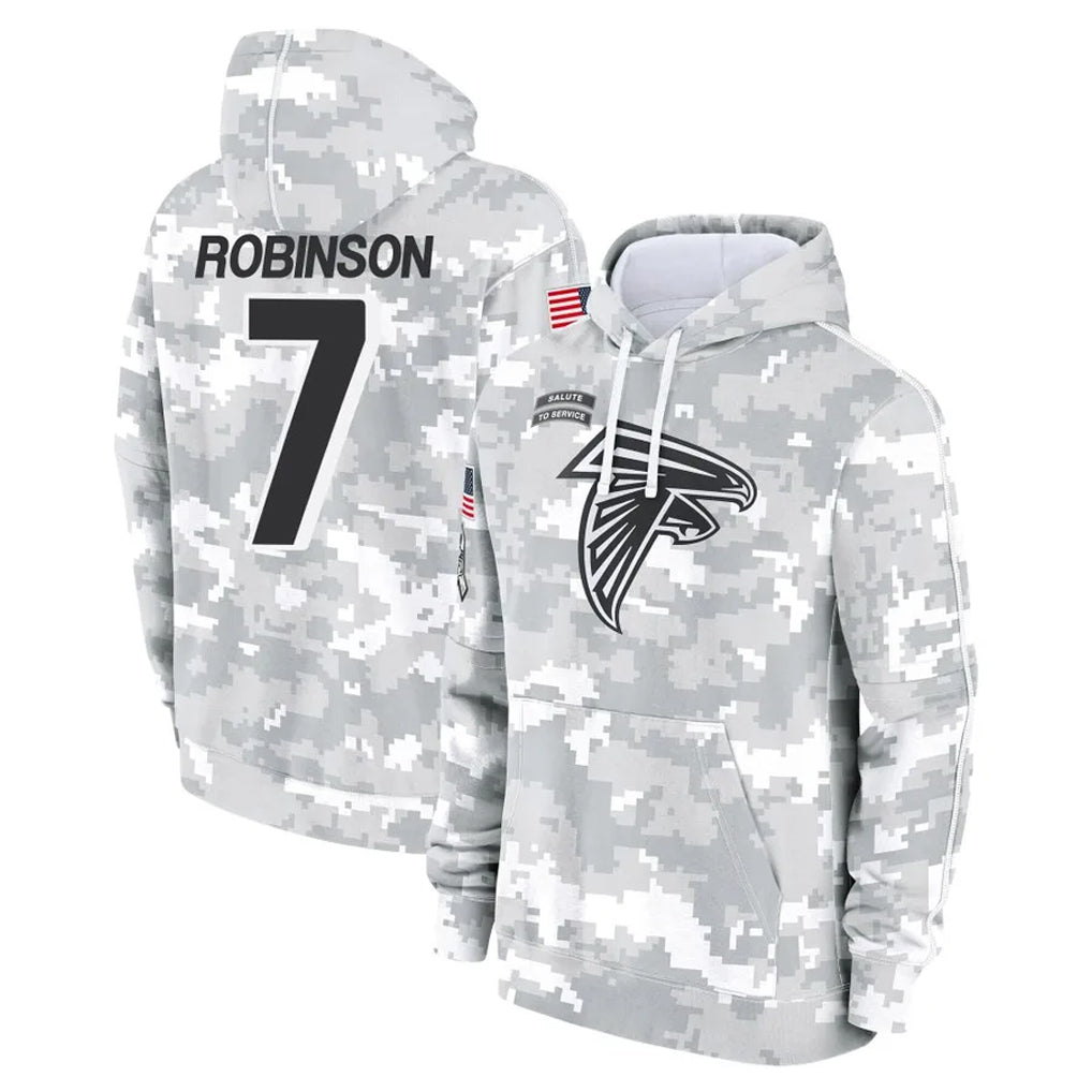 A.Falcons #7 Bijan Robinson Player Camo Arctic Salute to Service Hoodies Limited BALCE Stitched Jerseys