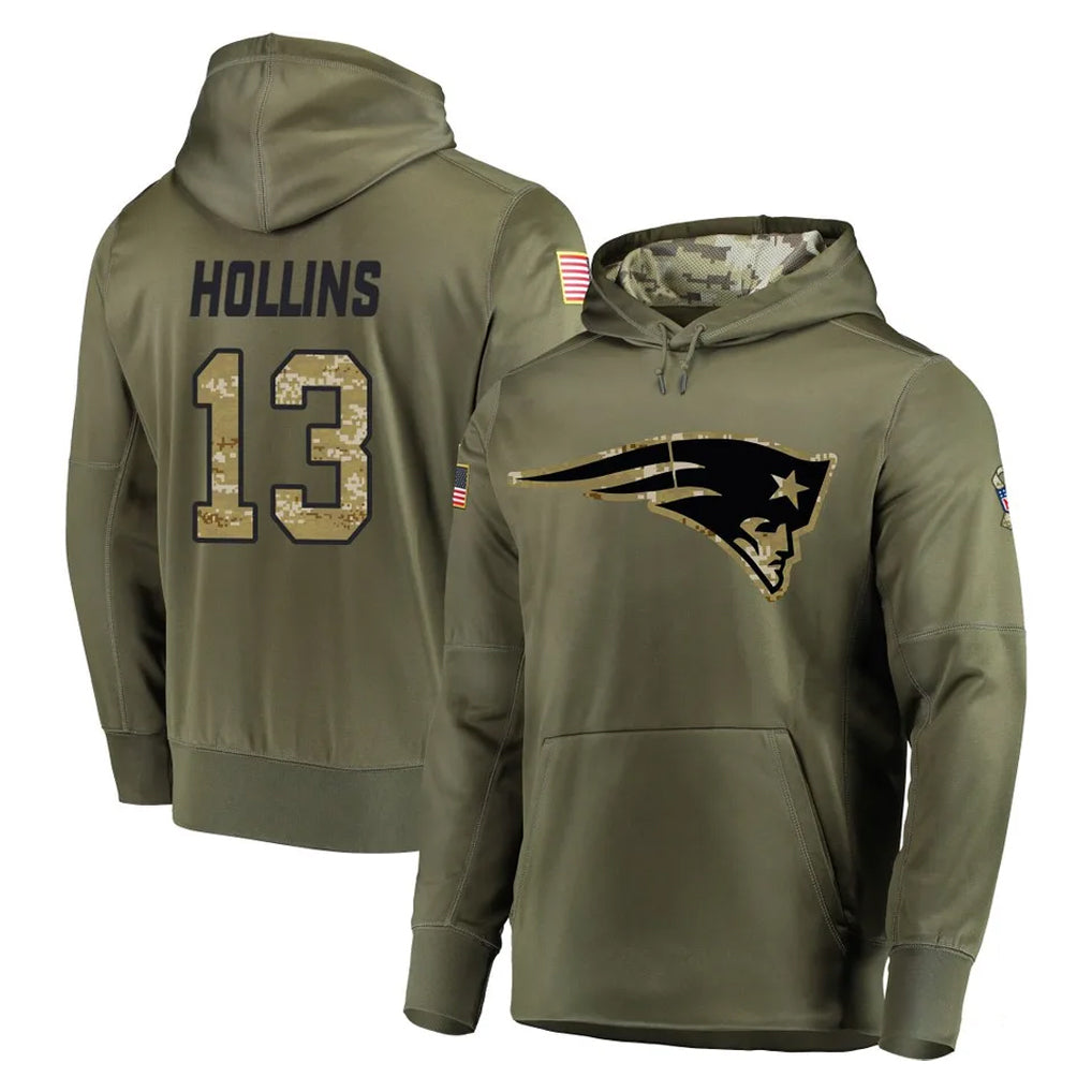 NE.Patriots #13 Mack Hollins Player Olive Salute to Service Pullover Hoodies Home Game BALCE Stitched Jerseys