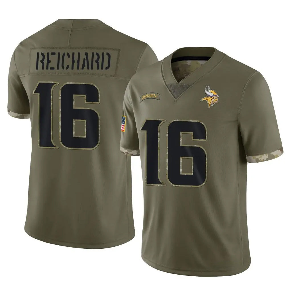 M.Vikings #16 Will Reichard Player Olive Salute To Service Limited BALCE Stitched Jerseys