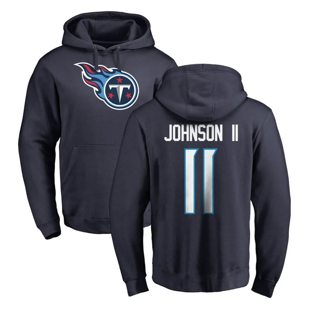 T.Titans #11 Jermaine Johnson II Player Navy Logo Pullover Hoodies Home Game BALCE Stitched Jerseys