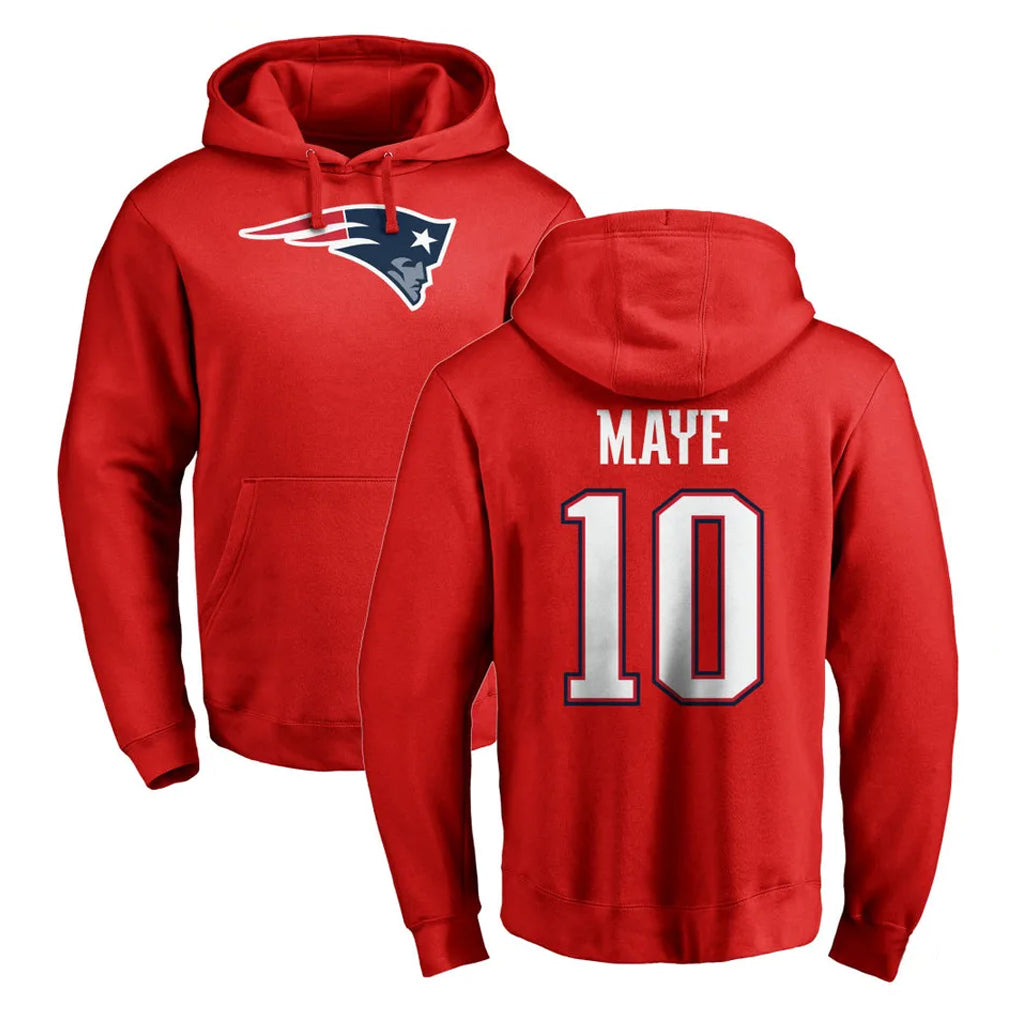 NE.Patriots #10 Drake Maye Player Red LOGO Pullover Hoodies Home Game BALCE Stitched Jerseys