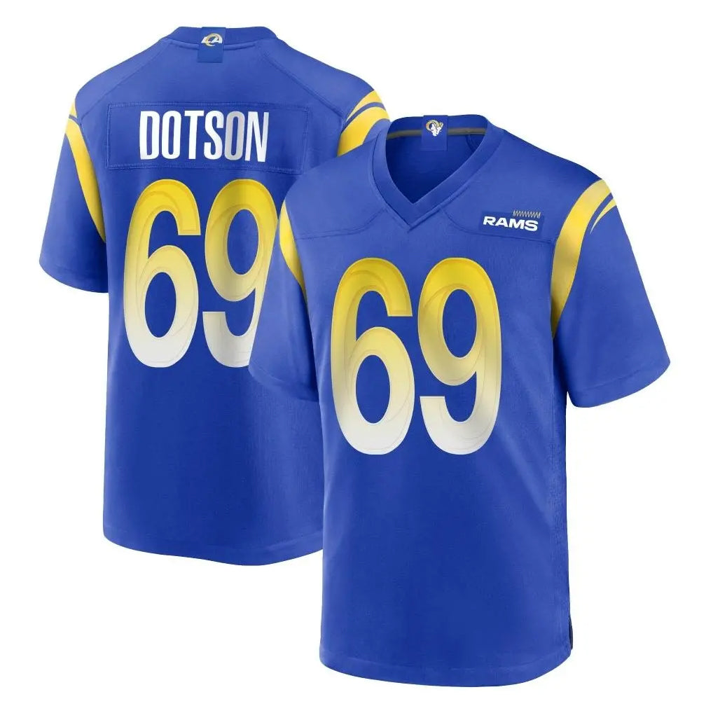 LA.Rams #69 Kevin Dotson Player Royal Home Game BALCE Stitched Jerseys