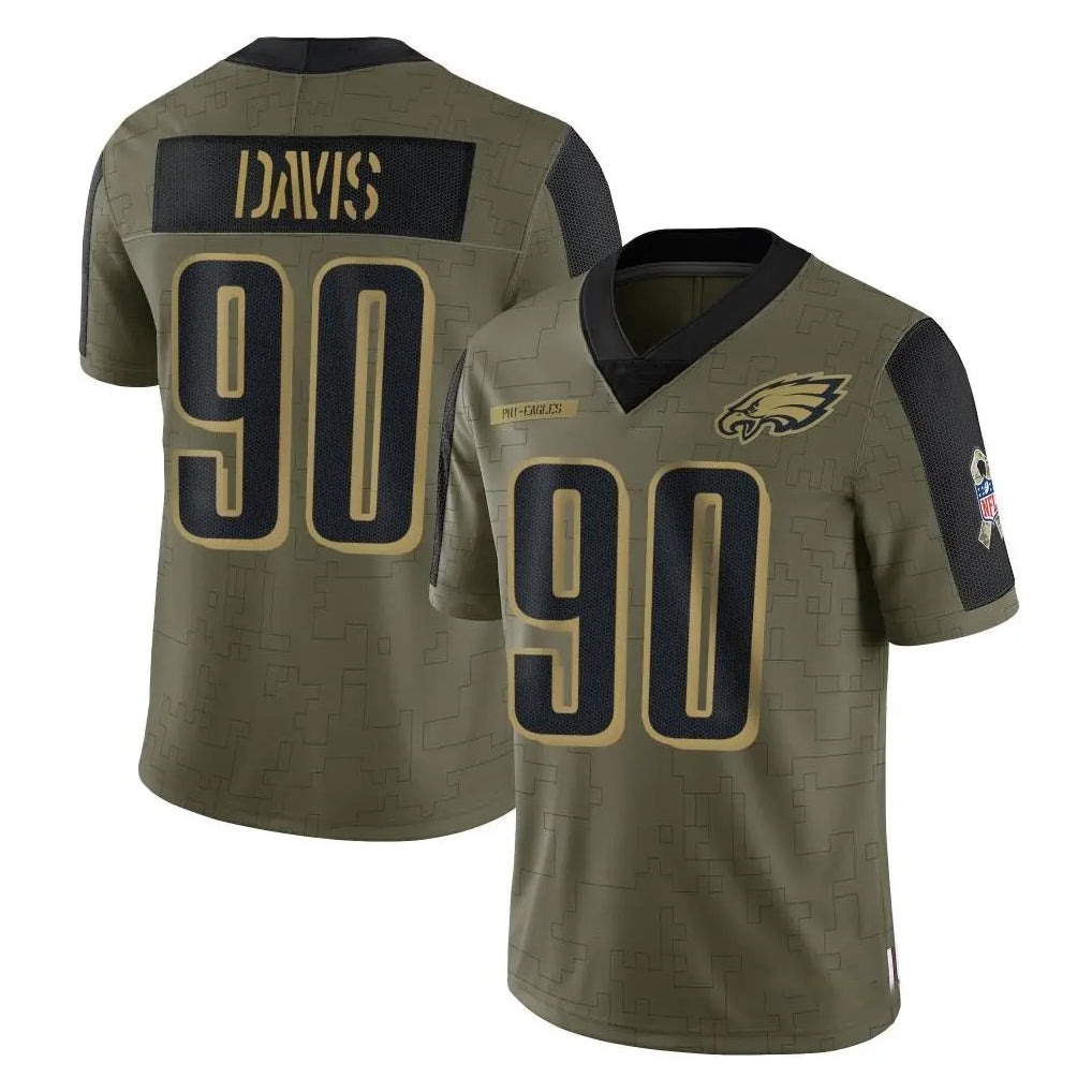 P.Eagles #90 Jordan Davis Player Olive Salute To Service Limited Game BALCE Stitched Jerseys