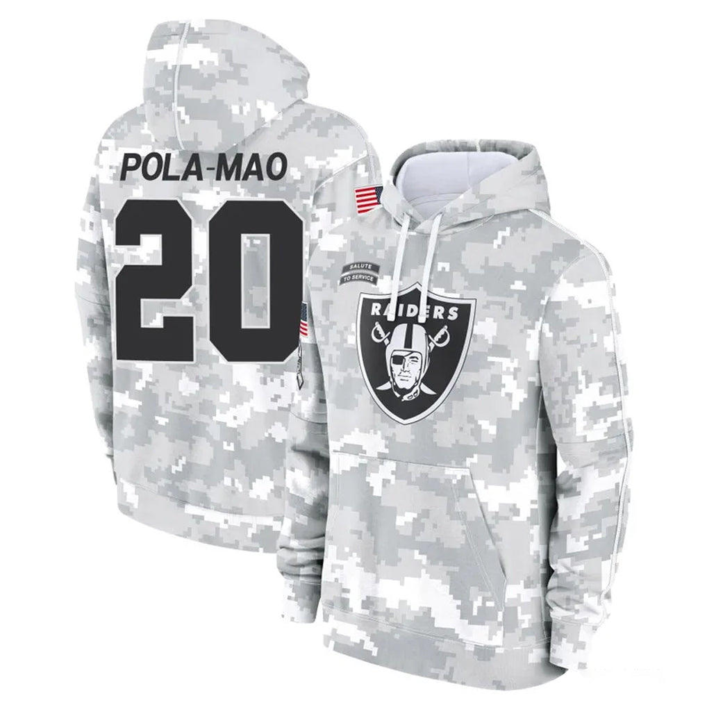 LV.Raiders #20 Isaiah Pola-Mao Player Arctic Camo Salute to Service Hoodies Limited Game BALCE Stitched Jerseys