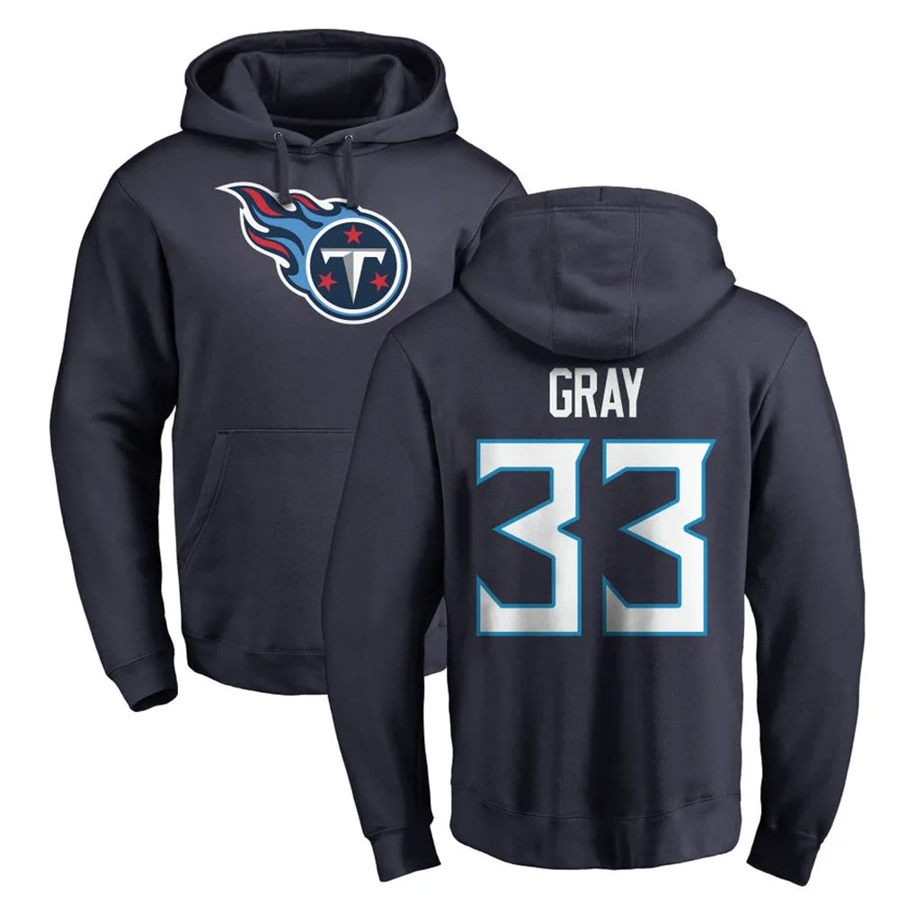 T.Titans #33 Cedric Gray Player Navy Logo Pullover Hoodies Home Game BALCE Stitched Jerseys