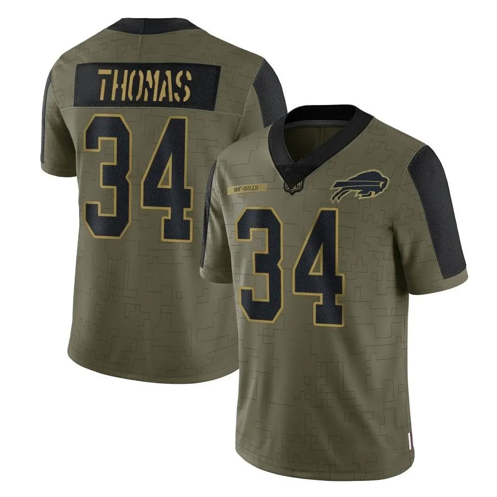 B.Bills #34 Thurman Thomas Player Olive Salute To Service Limited BALCE Stitched Jerseys