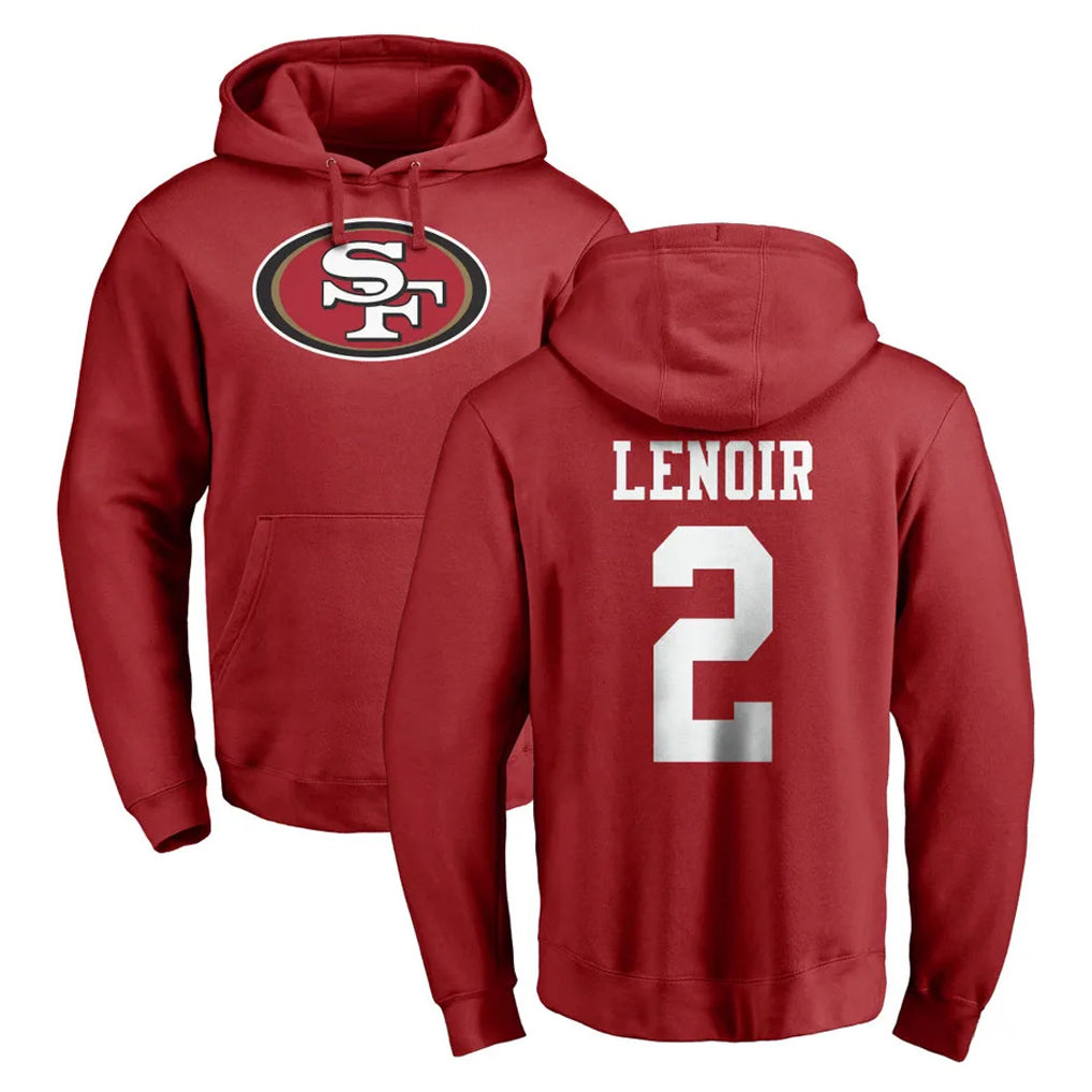 SF.49ers #2 Deommodore Lenoir Player Red LOGO Pullover Hoodies Home Game BALCE Stitched Jerseys