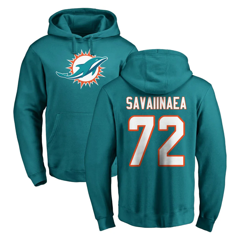M.Dolphins #72 Jonah Savaiinaea Player Aqua LOGO Pullover Hoodies Limited BALCE Stitched Jerseys