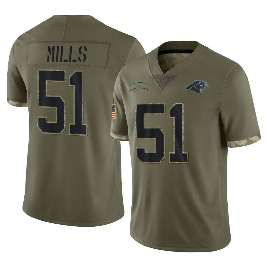 C.Panthers #51 Sam Mills Player Olive Salute to Service Game BALCE Stitched Jerseys