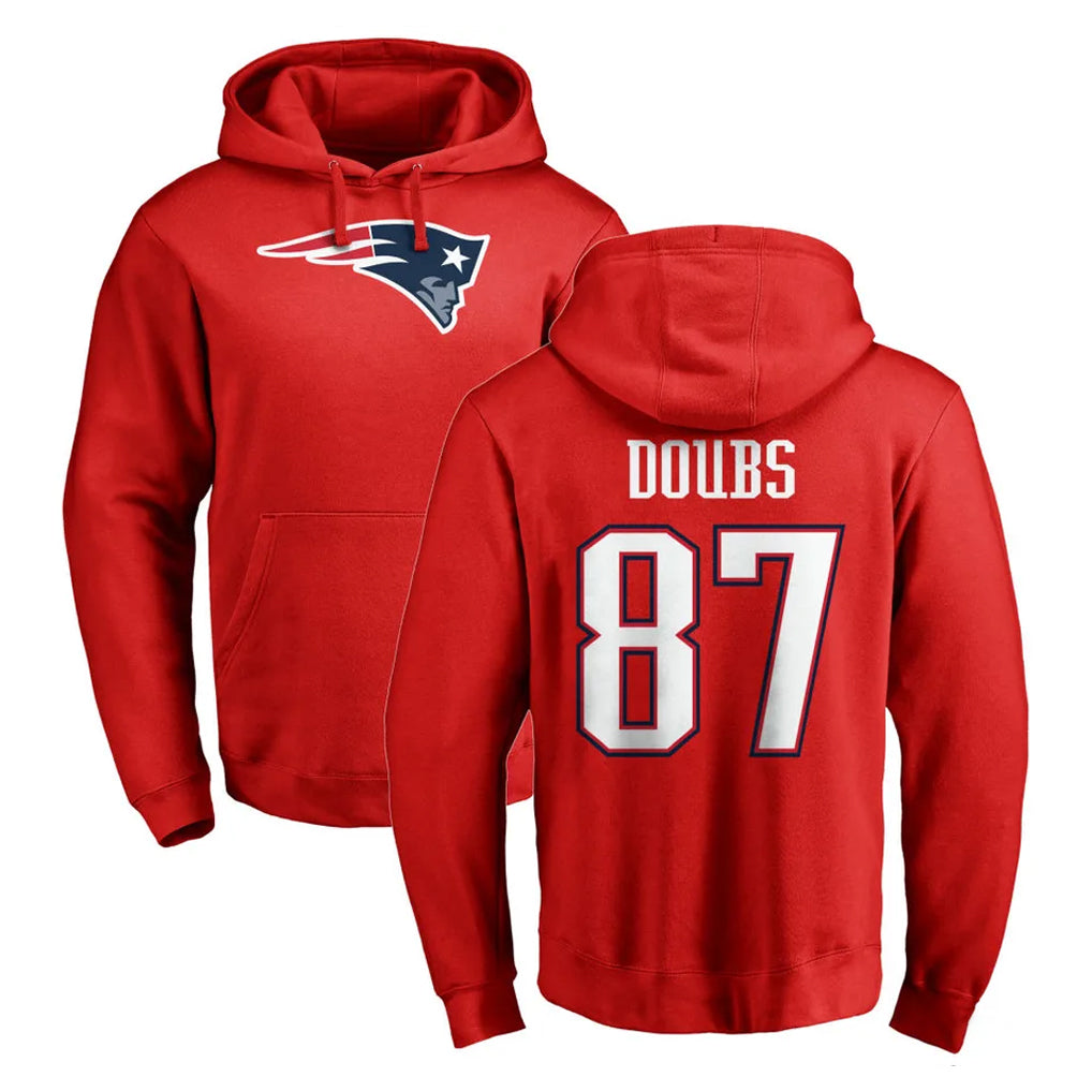 NE.Patriots #87 Romeo Doubs Player Red LOGO Pullover Hoodies Home Game BALCE Stitched Jerseys