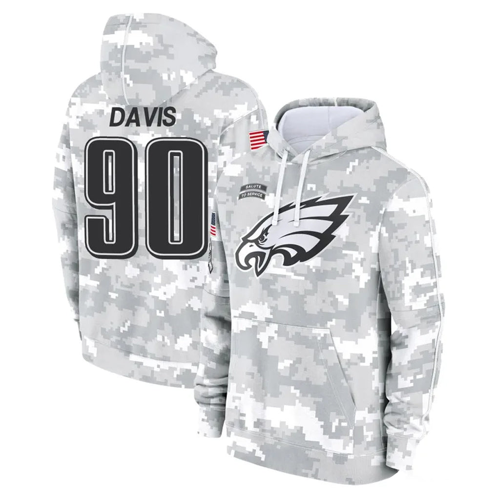 P.Eagles #90 Jordan Davis Player Arctic Camo Salute to Service Pullover Hoodies Limited Game BALCE Stitched Jerseys