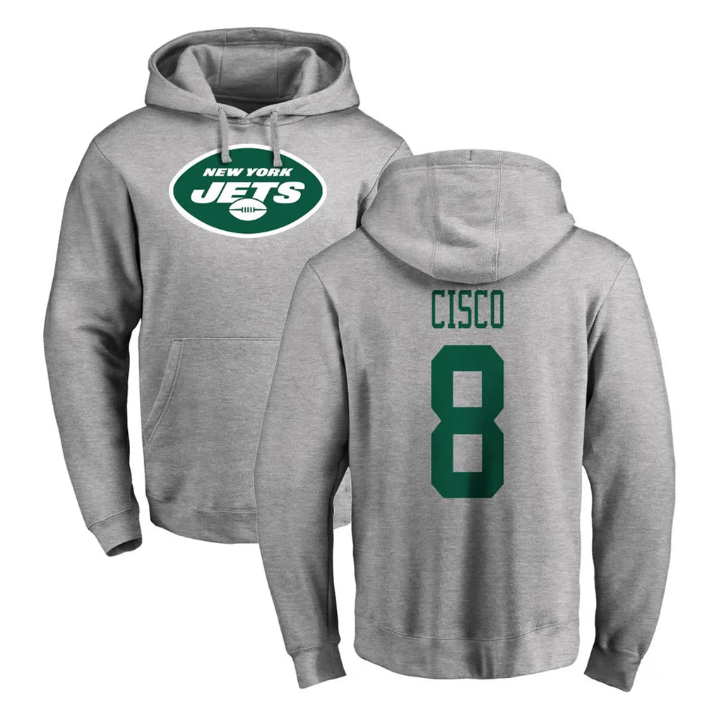NY.Jets #8 Andre Cisco Player Gray LOGO Pullover Hoodies Limited Game BALCE Stitched Jerseys
