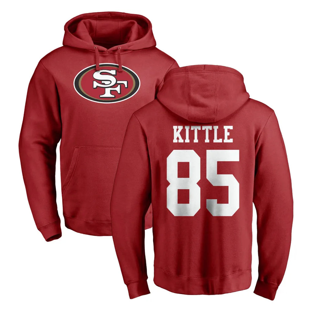 SF.49ers #85 George Kittle Player Red LOGO Pullover Hoodies Home Game BALCE Stitched Jerseys